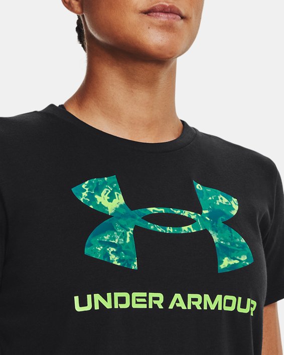 เสื้อแขนสั้น UA Sportstyle Graphic สำหรับผู้หญิง in Black image number 3